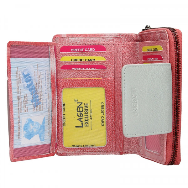 Dámska kožená peňaženka Lagen Agáta - ružovo-strieborná