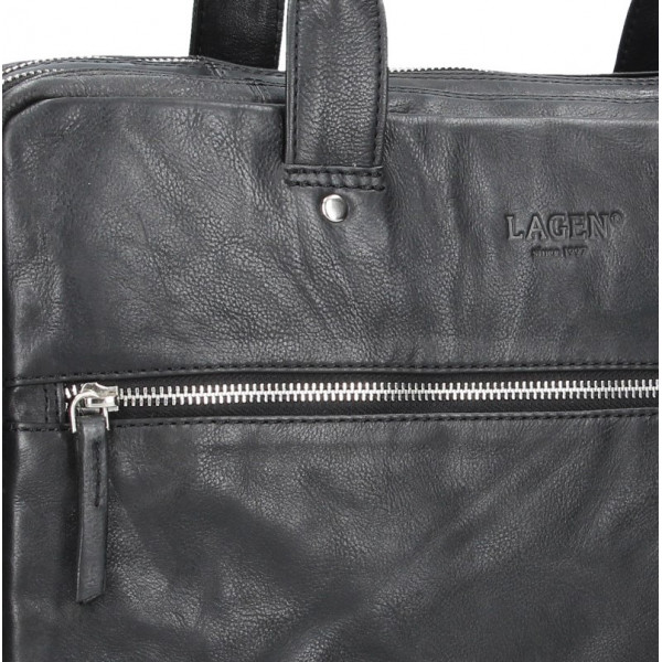 Pánska kožená business taška Lagen Porte - čierna