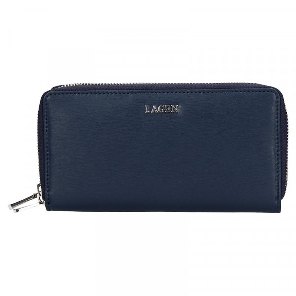 Dámska kožená peňaženka Lagen Double - tmavo modrá