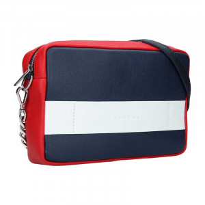 Trendy dámska kožená crossbody kabelka Facebag Ninas - modro-červeno-biela