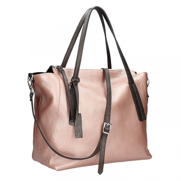 Dámska kožená kabelka Facebag Aurora - metalická ružová