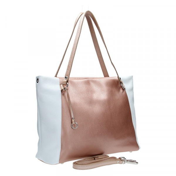 Dámska kožená kabelka Facebag Joana - ružovo-biela
