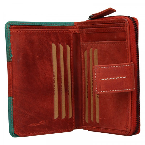 Dámska kožená peňaženka Lagen Senie - zeleno-červená