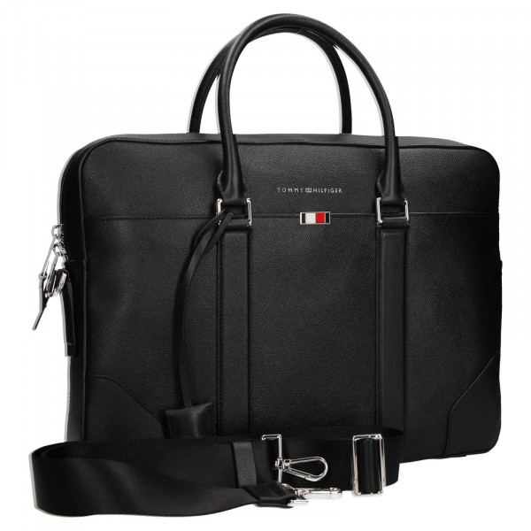 Pánska kožená business taška na notebook Tommy Hilfiger - čierna