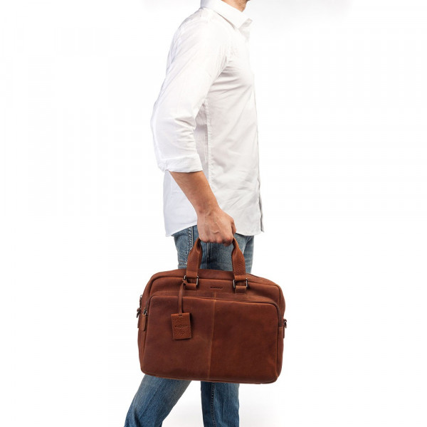 Pánska kožená taška na notebook Burkely Workbag - koňak