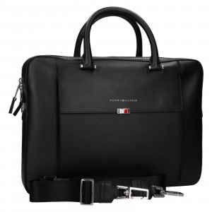 Pánska kožená business taška na notebook Tommy Hilfiger Art - čierna