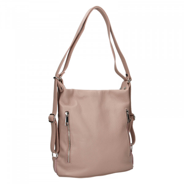 Dámska kožená batôžko kabelka Italia Maura - ružovo-béžová