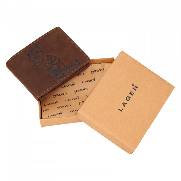 Pánska kožená peňaženka Lagen Cat - hnedá