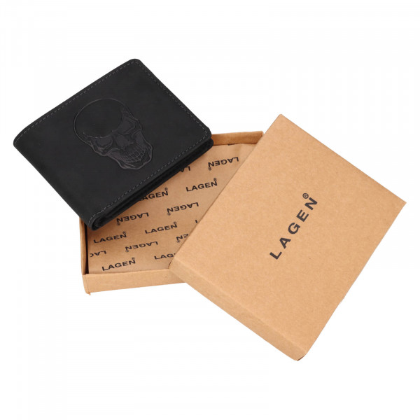 Pánska kožená peňaženka Lagen Skeleton - čierna