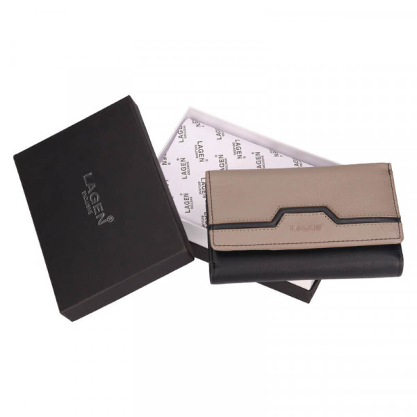 Dámska kožená peňaženka Lagen Madrea - béžovo-čierna